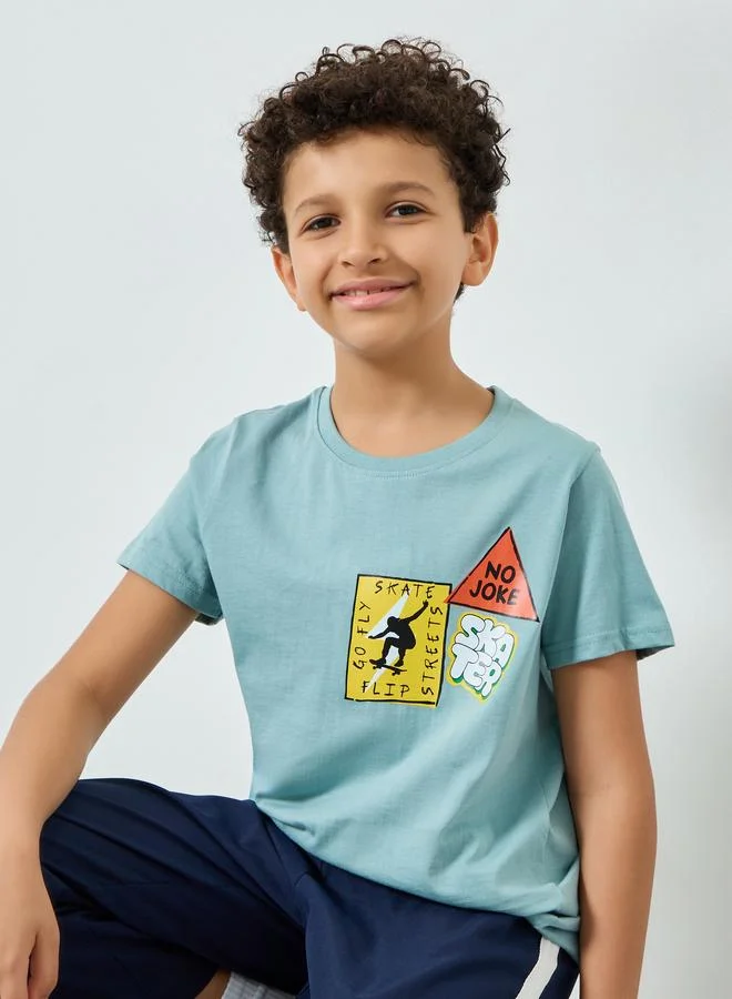 Styli Boys Blue Cotton Graphic Print T-Shirt