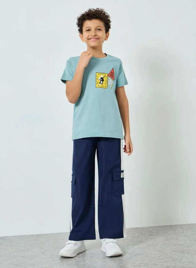 Styli Boys Blue Cotton Graphic Print T-Shirt