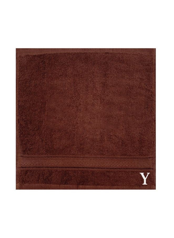 BYFT Daffodil (Brown) Monogrammed Face Towel (30x30 Cm-Set of 6) Premium Cotton, Absorbent and Quick dry, High Quality Bath Linen- 500 Gsm White Thread Letter "Y"  - Image 2
