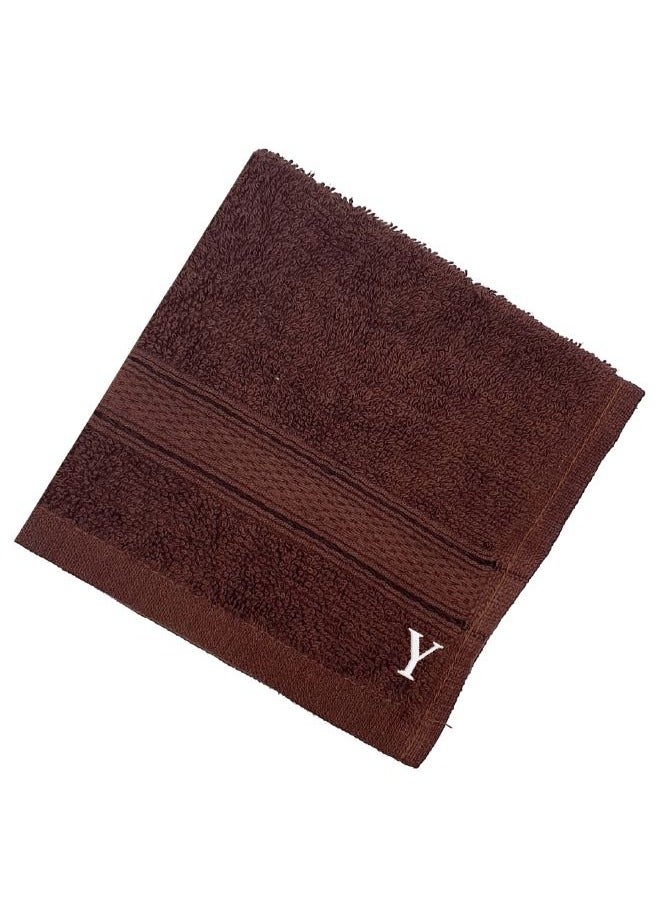 BYFT Daffodil (Brown) Monogrammed Face Towel (30x30 Cm-Set of 6) Premium Cotton, Absorbent and Quick dry, High Quality Bath Linen- 500 Gsm White Thread Letter "Y"  - Image 3