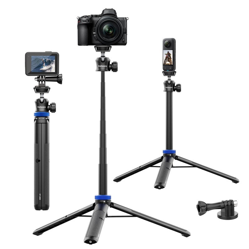 Kaitezenz Selfie Stick Tripod for Gopro Camera, 62" Extendable Tripod Stand with 360Â° Ball Head 1/4" Screw, Portable Lightweight Camera Tripod for Max Hero 13 12 11 10 DJI OSMO Pocket3 Action Camera - Image 1
