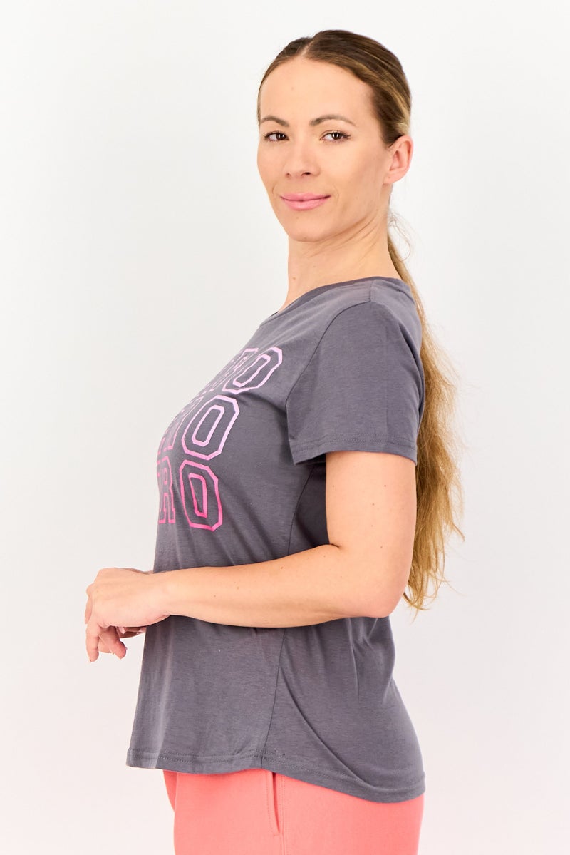 Aeropostale Women Sportswear Fit Short Sleeves Training T-Shirt, Grey - Image 3