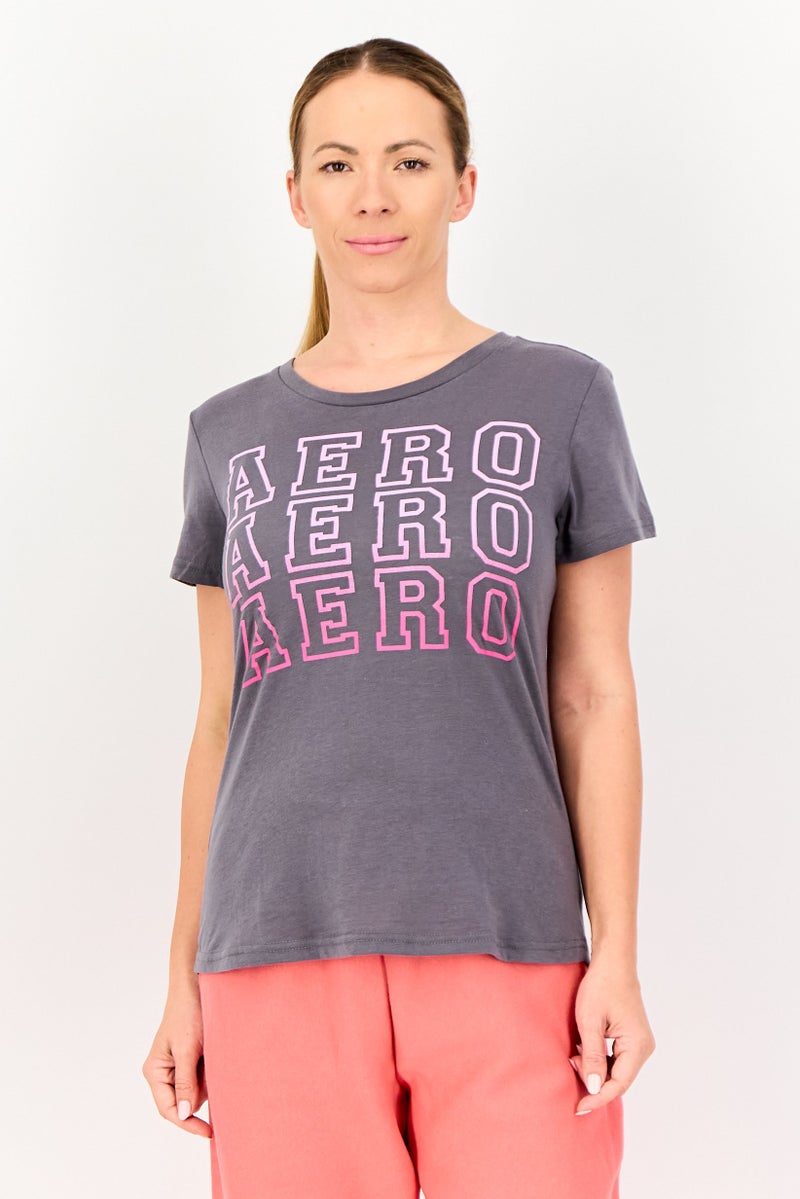 Aeropostale Women Sportswear Fit Short Sleeves Training T-Shirt, Grey - Image 1