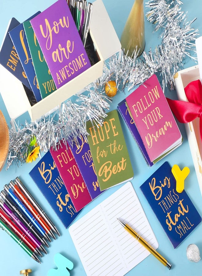 Funrous 32 Pcs Motivational Quote Pens Inspirational Notepads Mini Journal with Ballpoint Pen Small Notebooks Gift Set for Men Women Coworkers, Adult Party Favors Christmas Prizes Gift(Simple) - Image 4