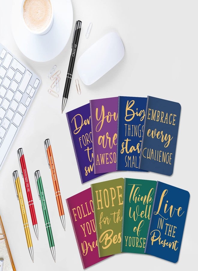 Funrous 32 Pcs Motivational Quote Pens Inspirational Notepads Mini Journal with Ballpoint Pen Small Notebooks Gift Set for Men Women Coworkers, Adult Party Favors Christmas Prizes Gift(Simple) - Image 3