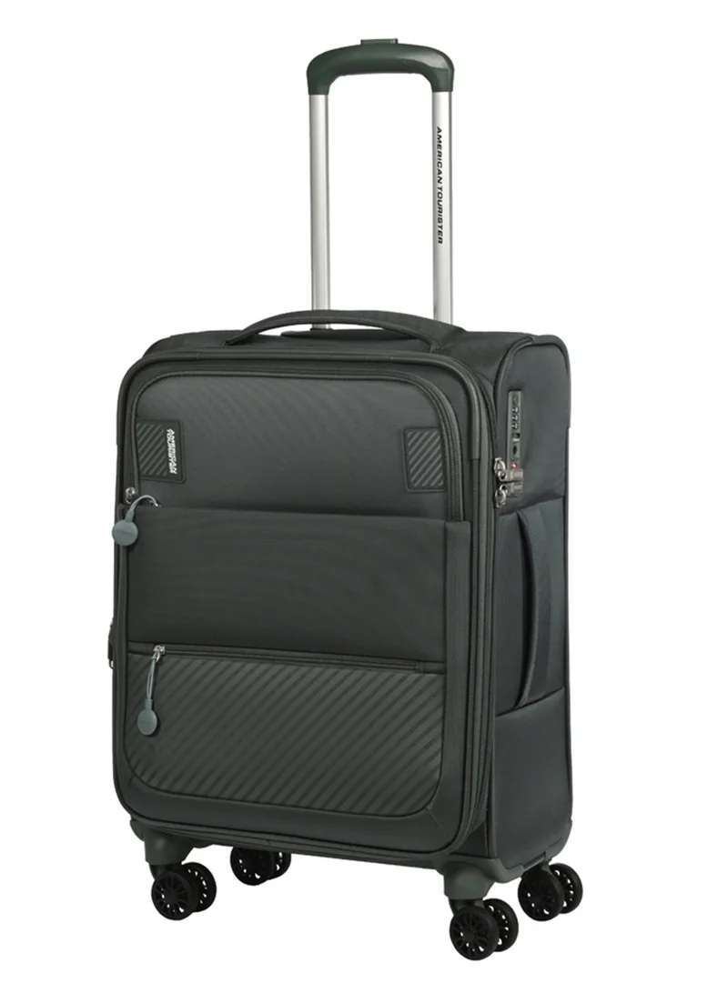 Majoris + Suitcase, Cabin Size 59 cm, 4 Spinner Wheels, Soft Top, 100% Polyester, Balsam Green|TSA Combination Lock|Expandable - 3 Years International Warranty
