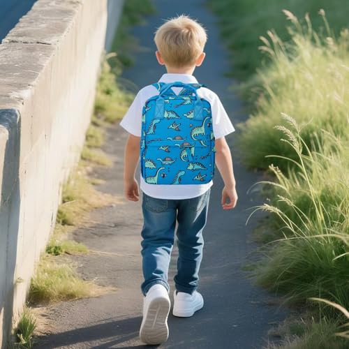KingCheer Cute Preschool Backpack Toddler School Book Bag for Girls Boys Kids Kindergarten Nursery Travel Bag with Chest Strap12inch Blue Dinosaur - Image 3
