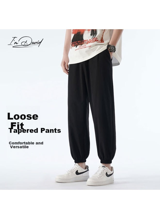 I'm David Ice Silk Pants For Men, Summer Thin Style, Men's Clothing With Elastic Ankle, Quick-dry Sports Shorts, Casual Pants For Men, Spring And Autumn Light Gray M