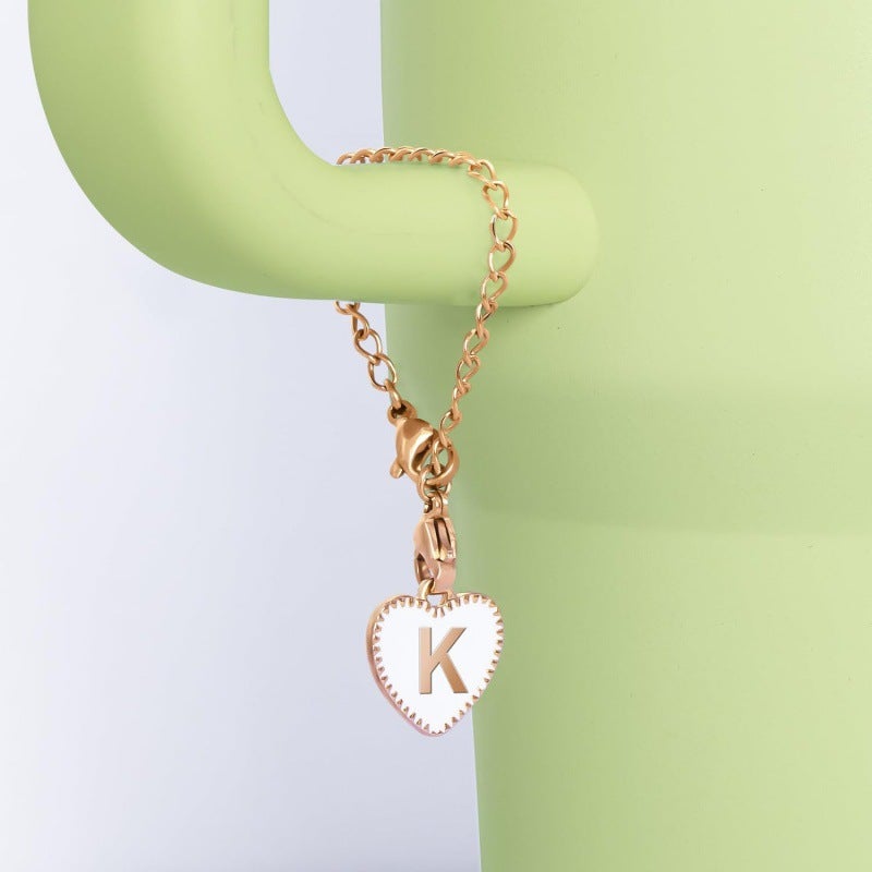 2-Piece Set Stanley Cup Handle Letter Character Accessories Popular Love Heart Letter Chain Name Id Letter Pendant - Image 3