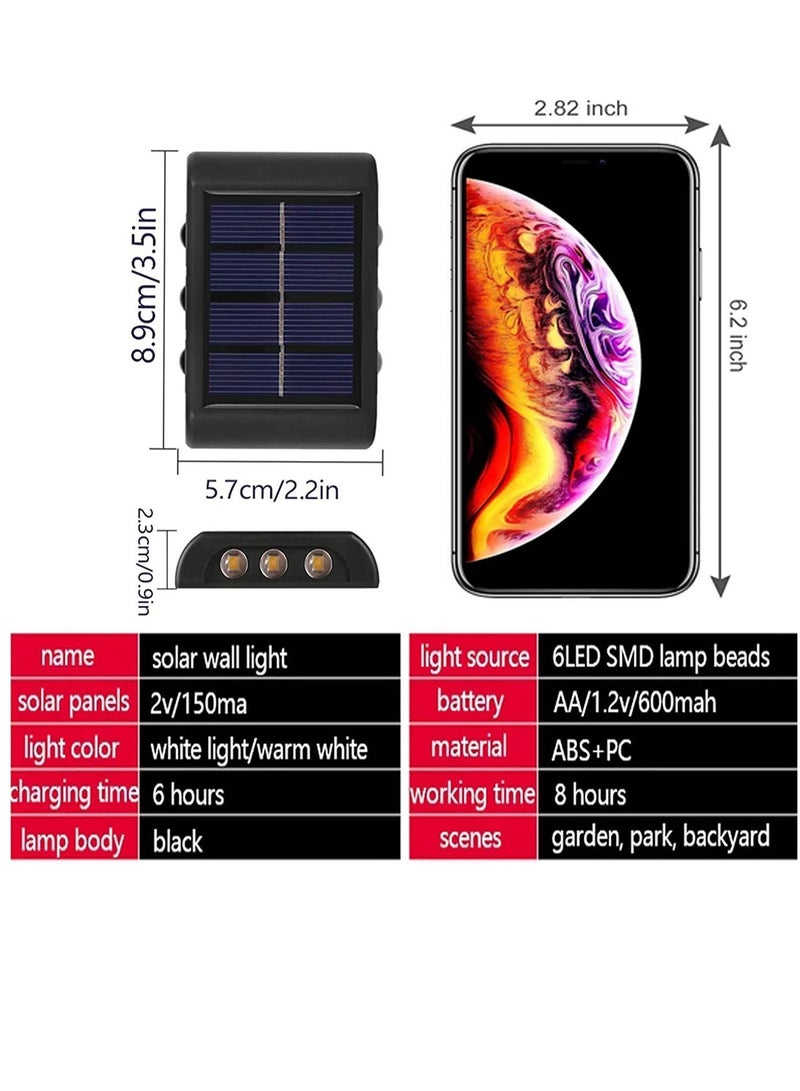 واي آند دي 4 حزمة 6 حبات ضوء LED الطاقة الشمسية في الهواء الطلق ماء دافئ الجدار مصباح مضاءة الفناء والحديقة - Image 2