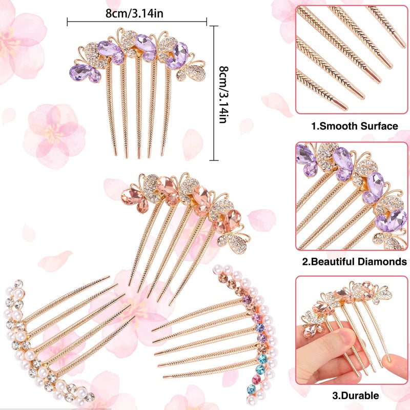MIKIMIQI Pearl Rhinestones Hair Accessories - Crystals Butterfly Hair Fork Clips for Updo Buns, Decorative French Twist Hair Pins, Vintage Styling Combs for Women and Girls - Hair Styling Accessories - Image 2