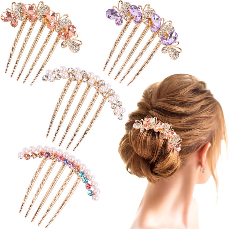 MIKIMIQI Pearl Rhinestones Hair Accessories - Crystals Butterfly Hair Fork Clips for Updo Buns, Decorative French Twist Hair Pins, Vintage Styling Combs for Women and Girls - Hair Styling Accessories - Image 1