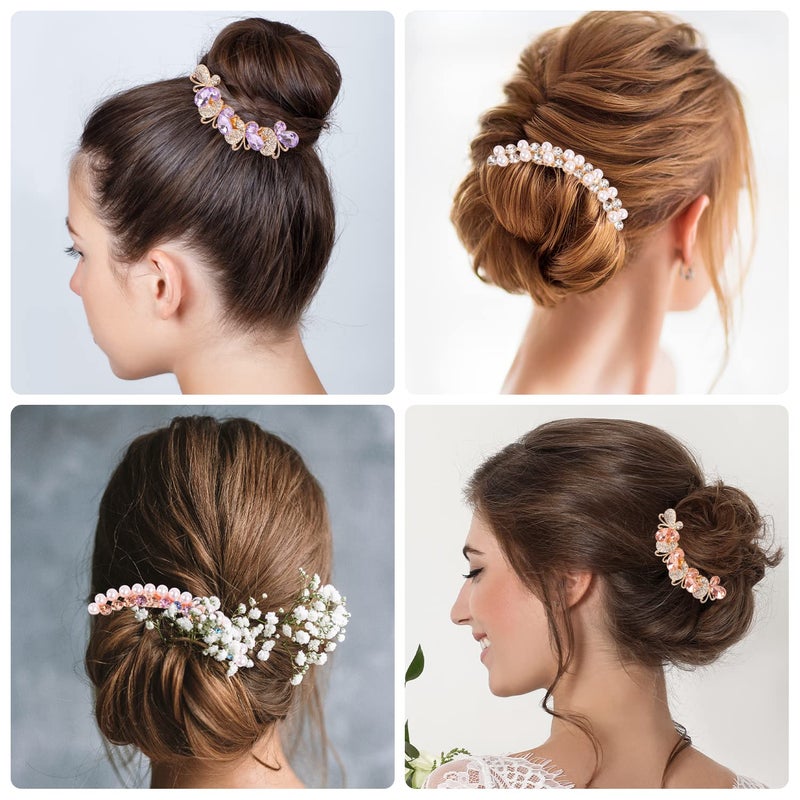 MIKIMIQI Pearl Rhinestones Hair Accessories - Crystals Butterfly Hair Fork Clips for Updo Buns, Decorative French Twist Hair Pins, Vintage Styling Combs for Women and Girls - Hair Styling Accessories - Image 5