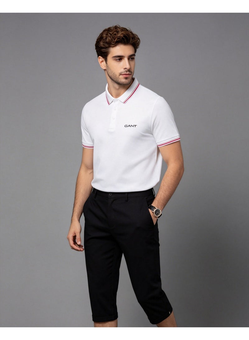 GANT Men's Short Sleeve Tipped Collar Polo Shirt, Casual Regular Fit, White - Image 4