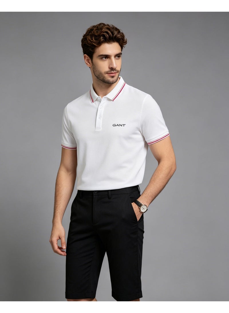 GANT Men's Short Sleeve Tipped Collar Polo Shirt, Casual Regular Fit, White - Image 3