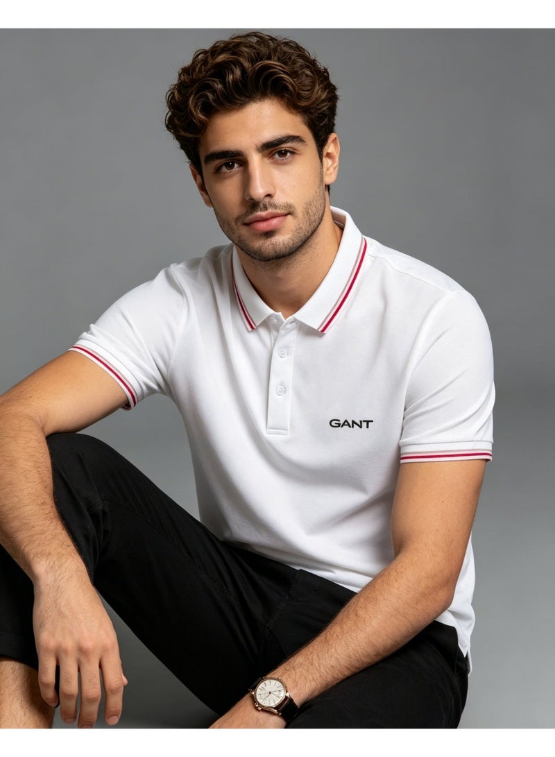 GANT Men's Short Sleeve Tipped Collar Polo Shirt, Casual Regular Fit, White - Image 5