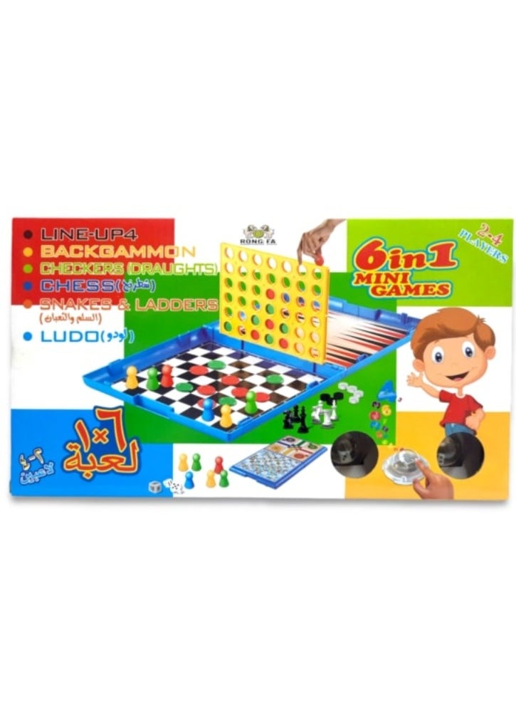6in1 Board Games Ludo, Snakes and Ladders, Checkers, Backgammon, Chess, and Line-Up4 Game Set for Kids and Adults