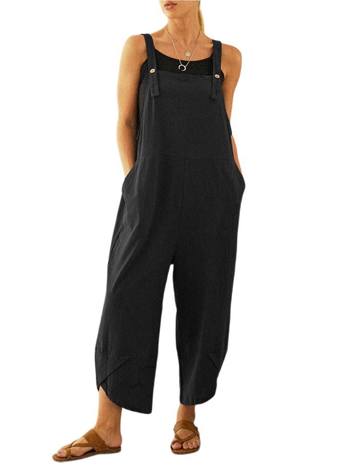 UANEO Womens Cotton Adjustable Casual Summer Bib Overalls Jumpsuits with Pockets, Black, M - Image 1