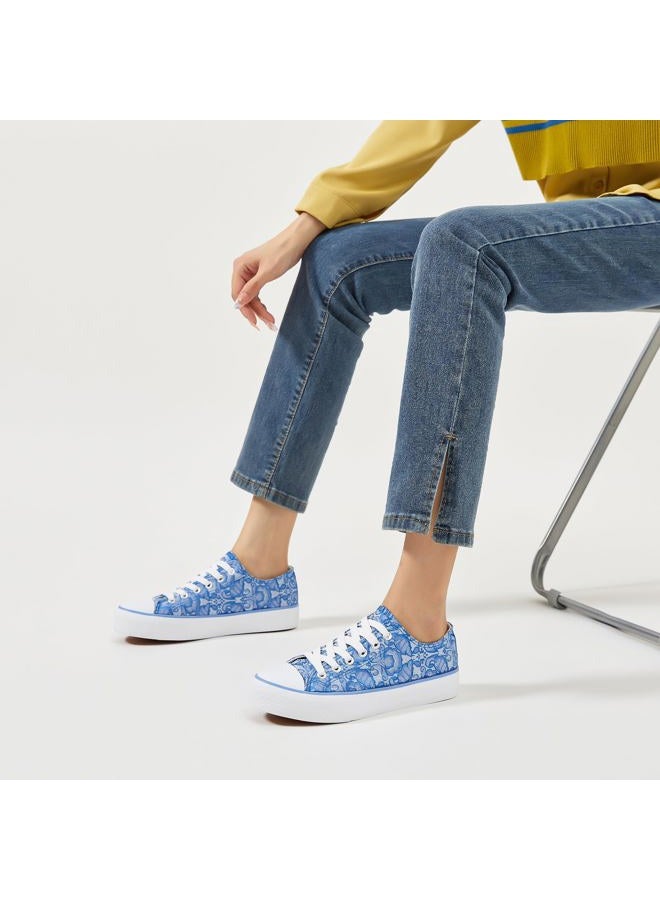 yageyan Womens White Tennis Shoes Low top Canvas Sneakers Women Fashion Shoes for Walking Casual Canvas Comfortable, Blue, 8 - Image 2