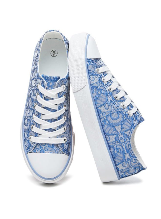 yageyan Womens White Tennis Shoes Low top Canvas Sneakers Women Fashion Shoes for Walking Casual Canvas Comfortable, Blue, 8 - Image 1