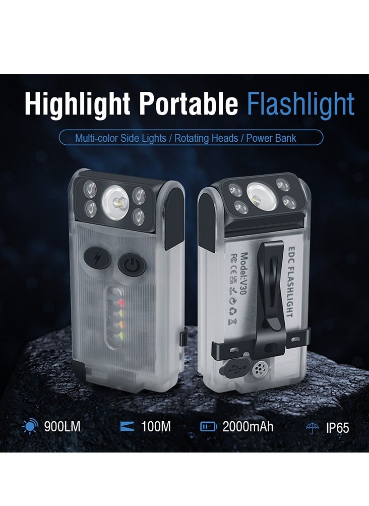 BORUIT - V30 LED Keychain EDC Fluorescence Flashlight Clip Warm Work Light Type-C Rechargeable Torch Magnet Camping Pocket Lantern (white) - Image 1