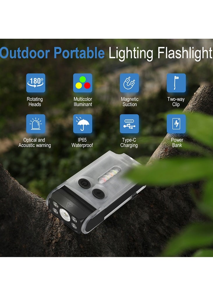 BORUIT - V30 LED Keychain EDC Fluorescence Flashlight Clip Warm Work Light Type-C Rechargeable Torch Magnet Camping Pocket Lantern (white) - Image 1