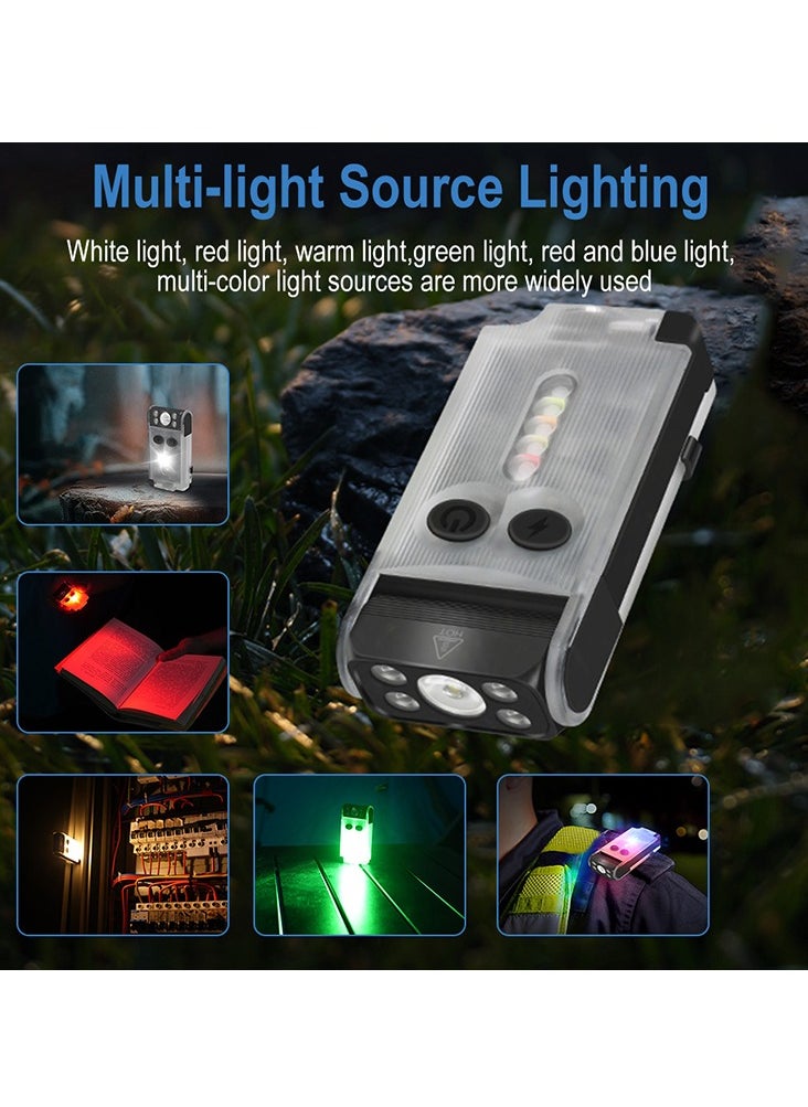 BORUIT - V30 LED Keychain EDC Fluorescence Flashlight Clip Warm Work Light Type-C Rechargeable Torch Magnet Camping Pocket Lantern (white) - Image 1