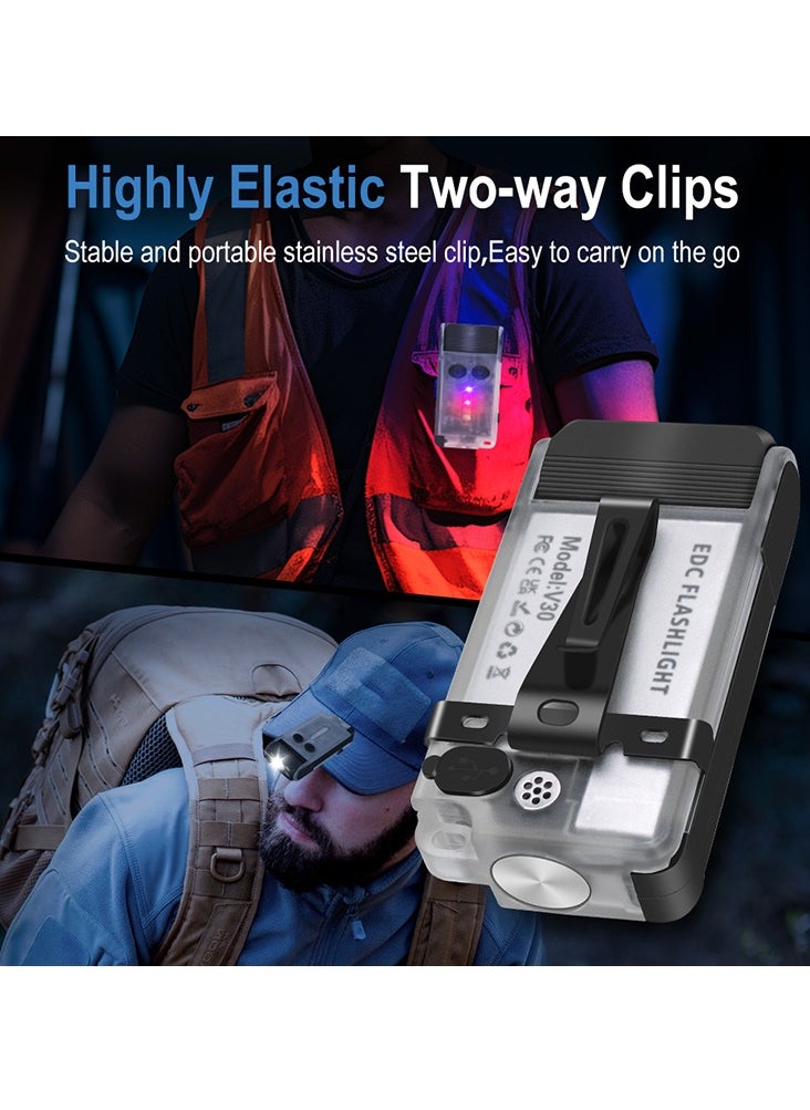 BORUIT - V30 LED Keychain EDC Fluorescence Flashlight Clip Warm Work Light Type-C Rechargeable Torch Magnet Camping Pocket Lantern (white) - Image 1