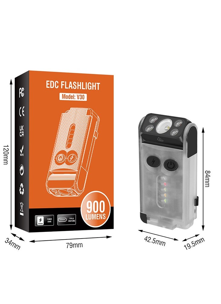BORUIT - V30 LED Keychain EDC Fluorescence Flashlight Clip Warm Work Light Type-C Rechargeable Torch Magnet Camping Pocket Lantern (white) - Image 1