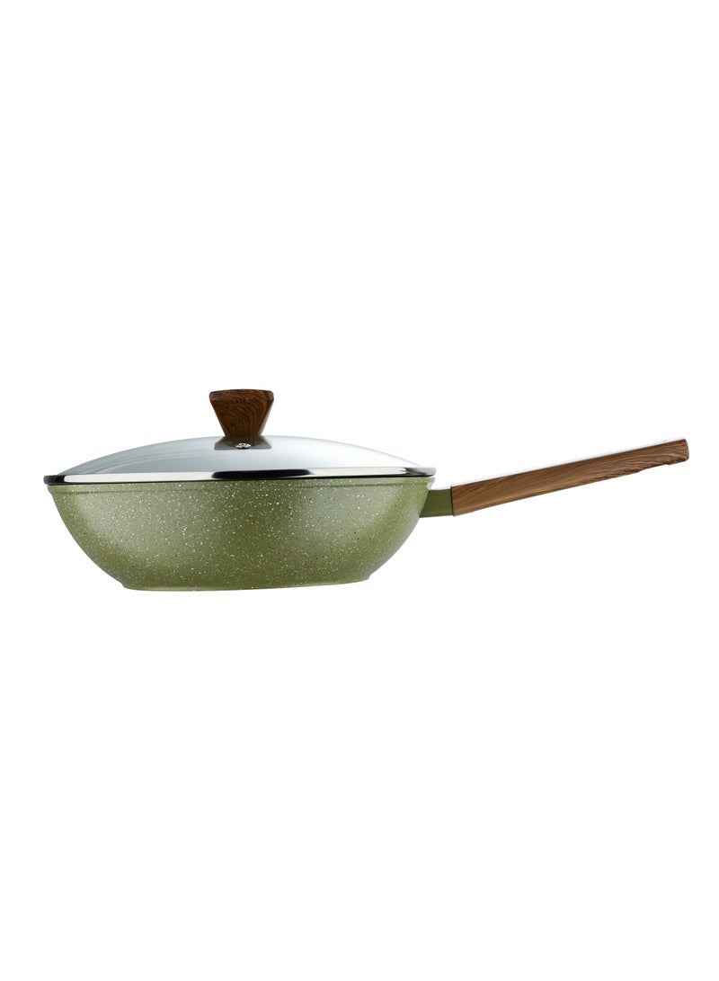 BERGNER ACADIA FORGED ALUMINUM  WOK WITH LID 28CM WITH  INDUCTION BOTTOM, GREEN COLOR, BG56235GR  - Image 2