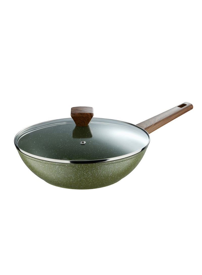 BERGNER ACADIA FORGED ALUMINUM  WOK WITH LID 28CM WITH  INDUCTION BOTTOM, GREEN COLOR, BG56235GR  - Image 1