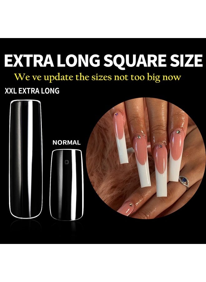 UNA GELLA UNA GELLA Full Cover Nail Tips Square Gel Nails 120 PCS No C Curve XXL Extra Long Straight Curved Fake Tapered For Acrylic Salon Home DIY with Box  - Image 2