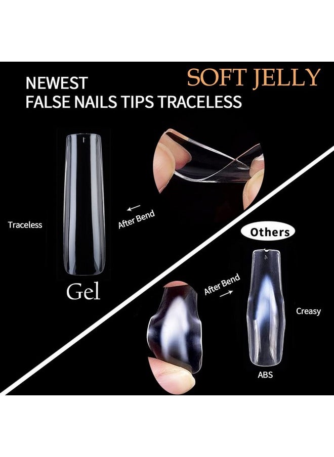 UNA GELLA UNA GELLA Full Cover Nail Tips Square Gel Nails 120 PCS No C Curve XXL Extra Long Straight Curved Fake Tapered For Acrylic Salon Home DIY with Box  - Image 3