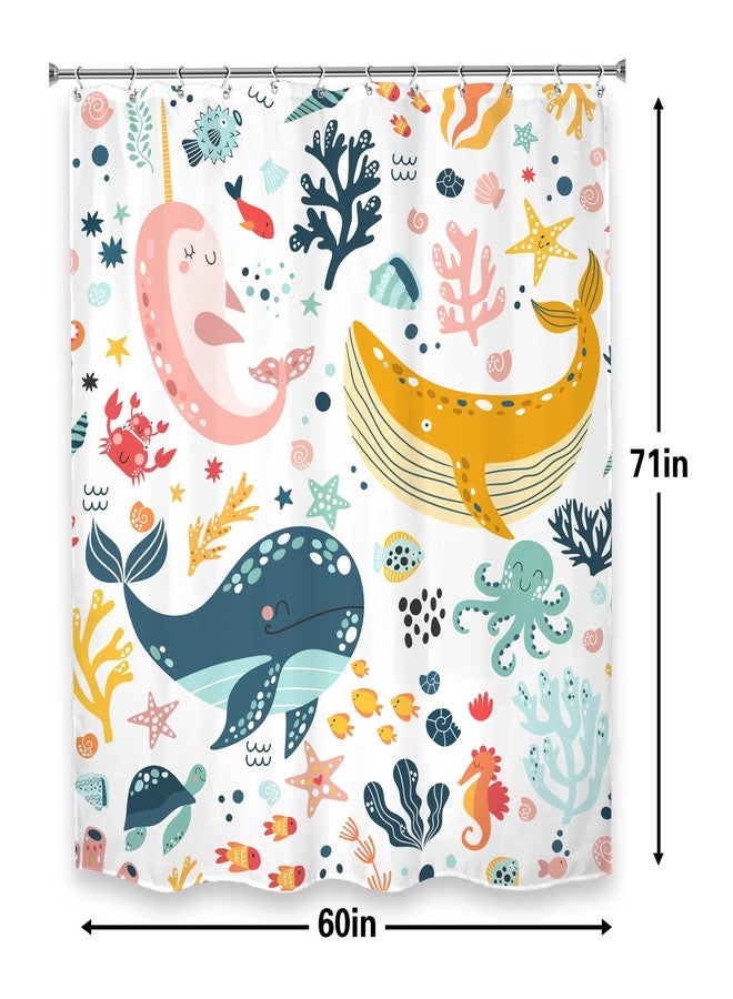 LGhtyro Kids Whale Shower Curtain Bathroom Sets 60Wx71H Inches Fish Ocean Sealife Underwater Coral Starfish Cute Cartoon Unisex Neutral Bath Accessories for Boys Girls Home Decor Fabric 12 Pack Hooks - Image 5