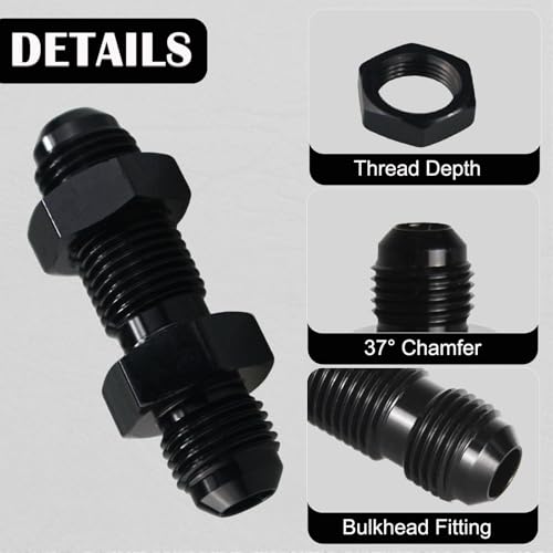 caqeg 10AN Male Flare Straight Bulkhead Fitting Adapter with 10AN Nut Aluminum Black Hard Hex Anodized Connector - Image 3