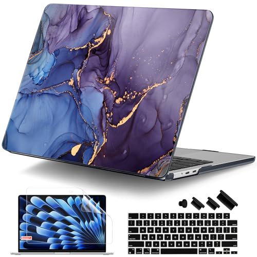DONGKE for MacBook Air 13 Inch Case M5 2026 M4 2025 M3 M2 20242022 A3449 A3240 A3113 A2681 Plastic Hard Shell Keyboard Cover Screen Film for MacBook Air 136 Inch Case Abstract Marble - Image 1