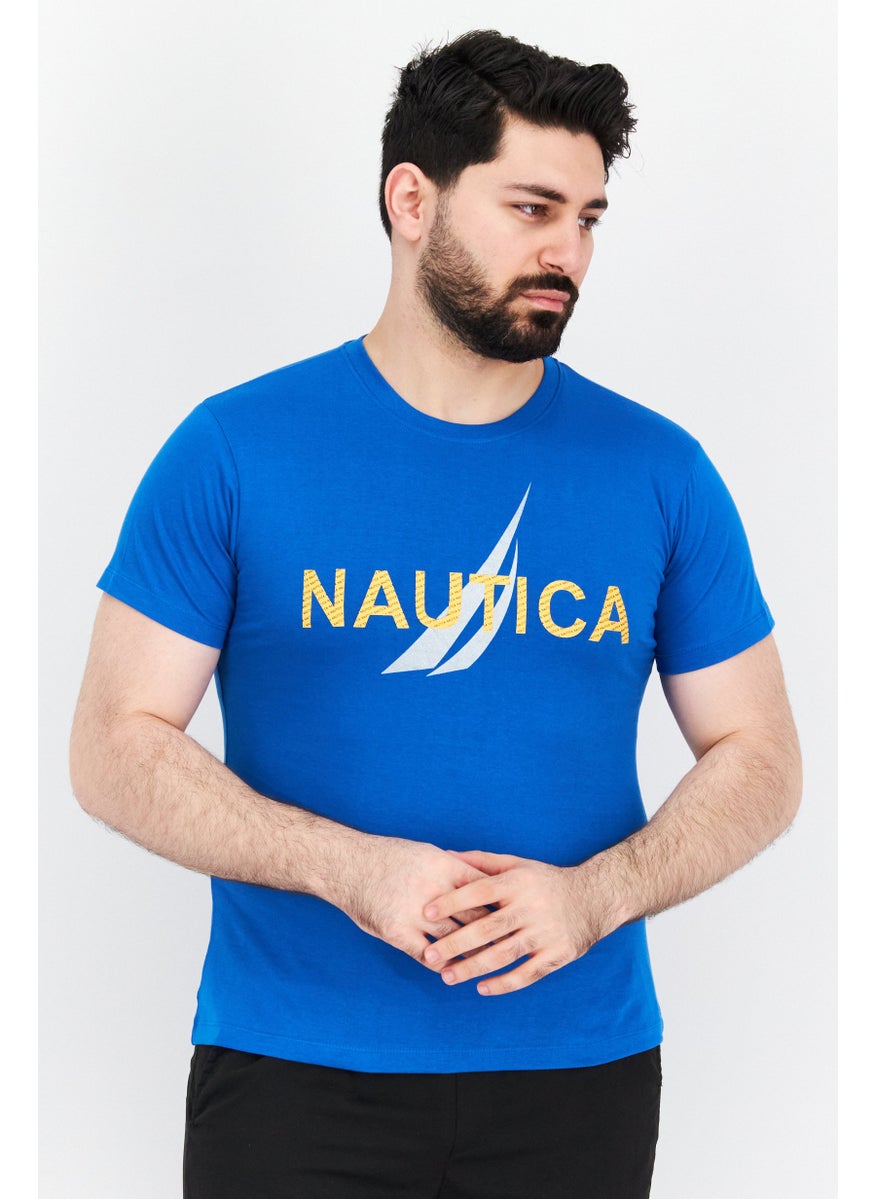 NAUTICA - تي شيرت رجالي مطبوع عليه رسوم بيانية بأكمام قصيرة ورقبة دائرية، أزرق - Image 1
