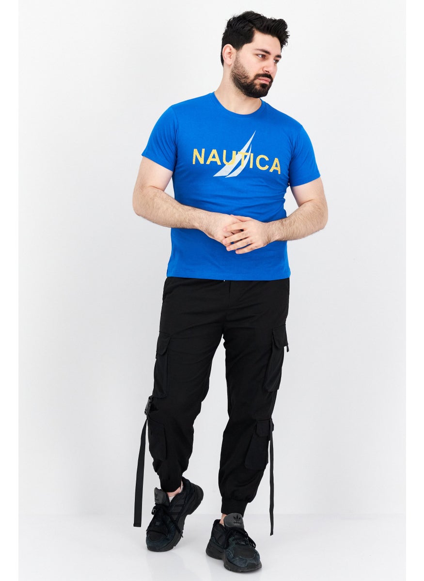 NAUTICA - تي شيرت رجالي مطبوع عليه رسوم بيانية بأكمام قصيرة ورقبة دائرية، أزرق - Image 1