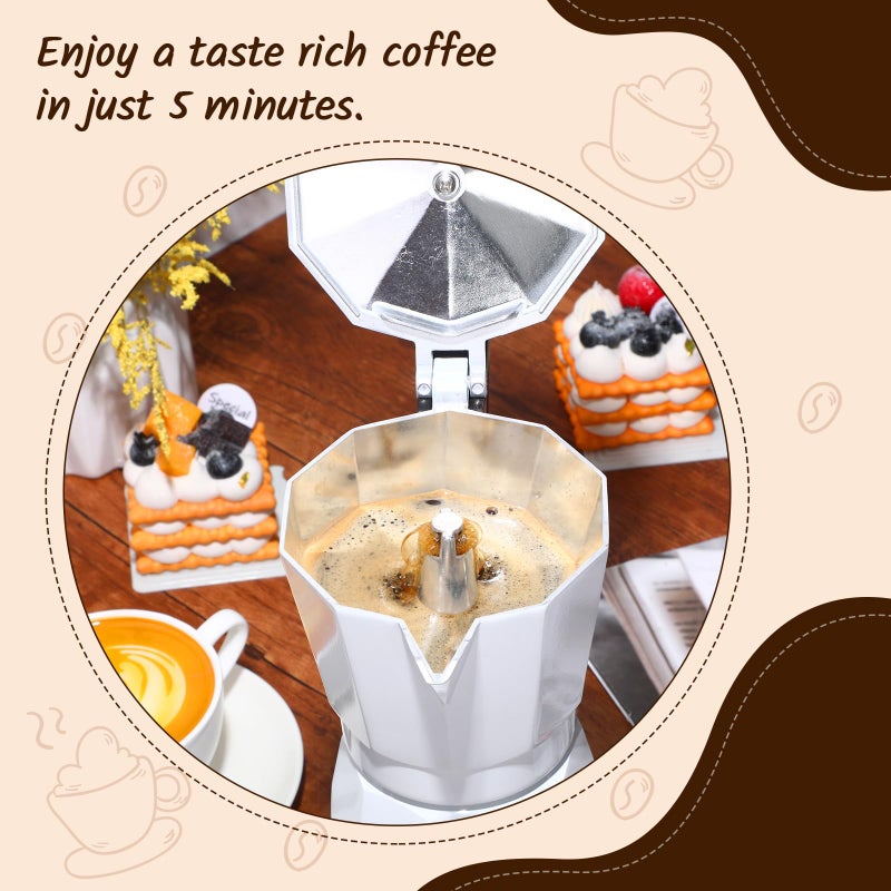 Lemosae Coffee Pot 6 Cup Electric Espresso Coffee Maker Italian Moka Maker 300ml Portable Aluminum Espresso Machine Cafetera Moka Pot with Detachable Base, Gift for Home Travel(White) - Image 3
