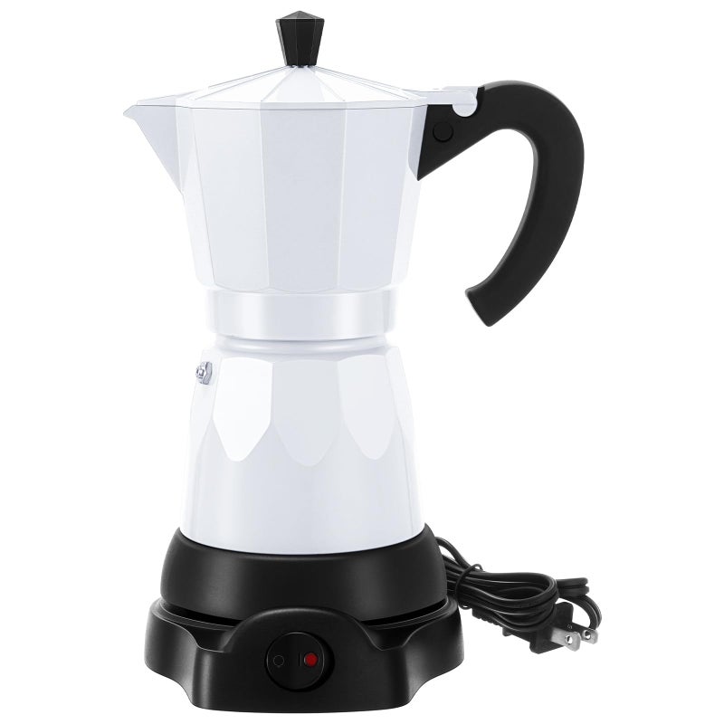 Lemosae Coffee Pot 6 Cup Electric Espresso Coffee Maker Italian Moka Maker 300ml Portable Aluminum Espresso Machine Cafetera Moka Pot with Detachable Base, Gift for Home Travel(White) - Image 1