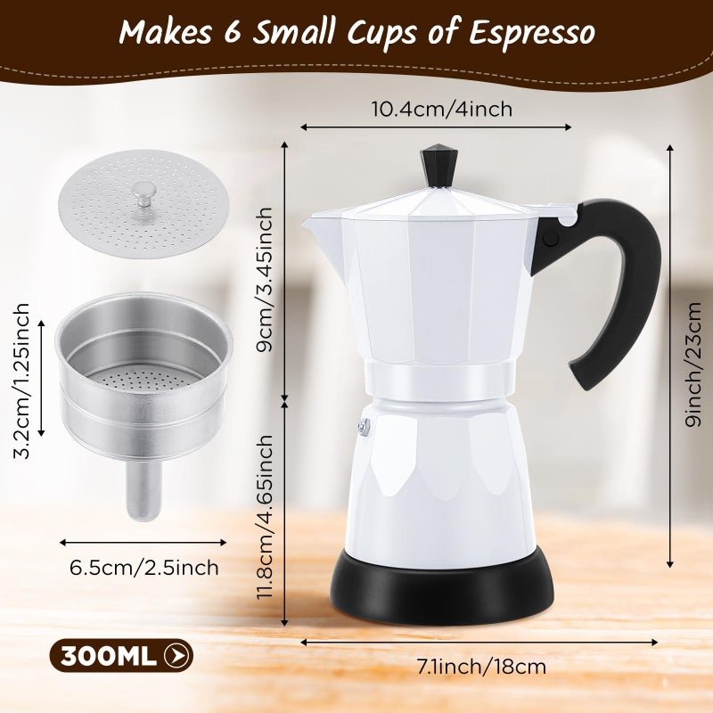 Lemosae Coffee Pot 6 Cup Electric Espresso Coffee Maker Italian Moka Maker 300ml Portable Aluminum Espresso Machine Cafetera Moka Pot with Detachable Base, Gift for Home Travel(White) - Image 2