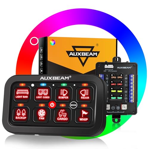 Auxbeam Switch Panel RB80 RGB 8 Gang Switch Panel Auto-Dimmable Multifunction Switch Panel w/Momentary Toggle Pulsed Memory, Aluminum Switch Panel for Truck Boat Car RV Waterproof, 2-Year Warranty - Image 1