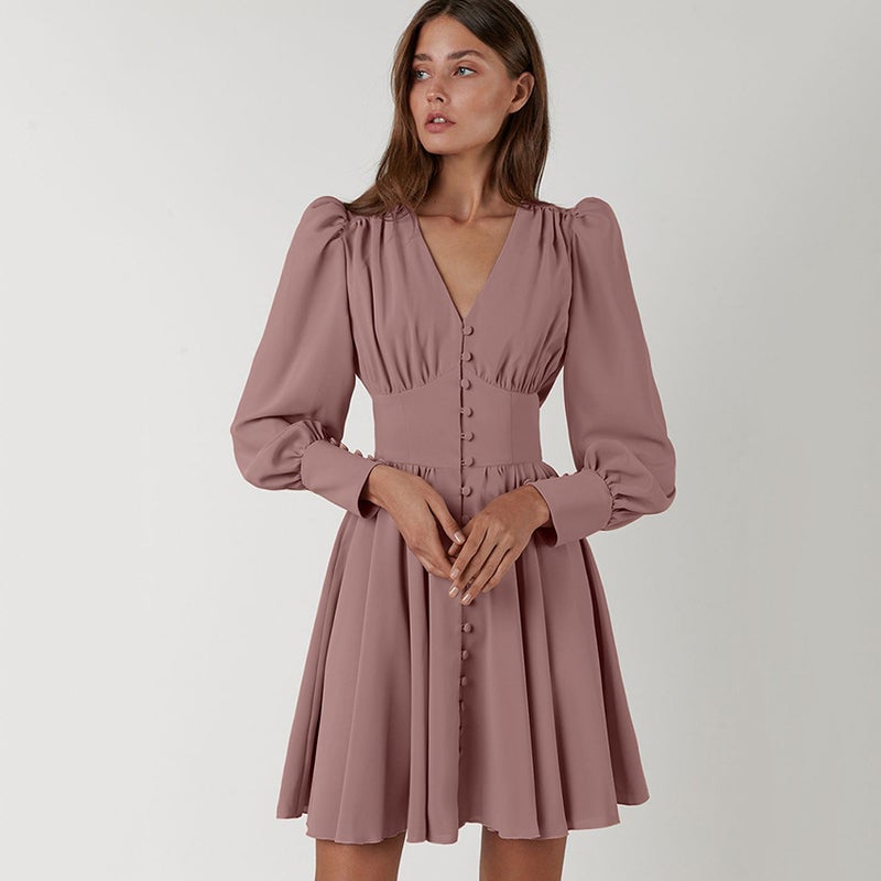 2022 Autumn and Winter New Womens European and American Short Skirt Design Sense Shirt Dress French Dress Elegant Palace Dress Green - Image 4