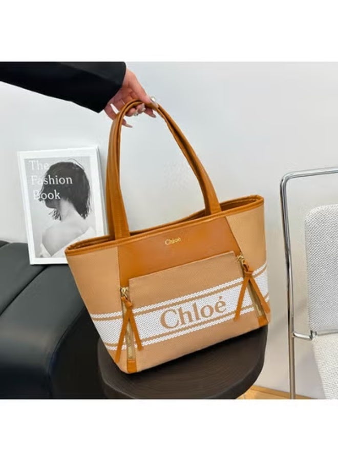 Chloe Canvas - Leather Tote：Logo Stripes, Warm - Tone Sophistication  41cm*25cm*15cm - Image 2