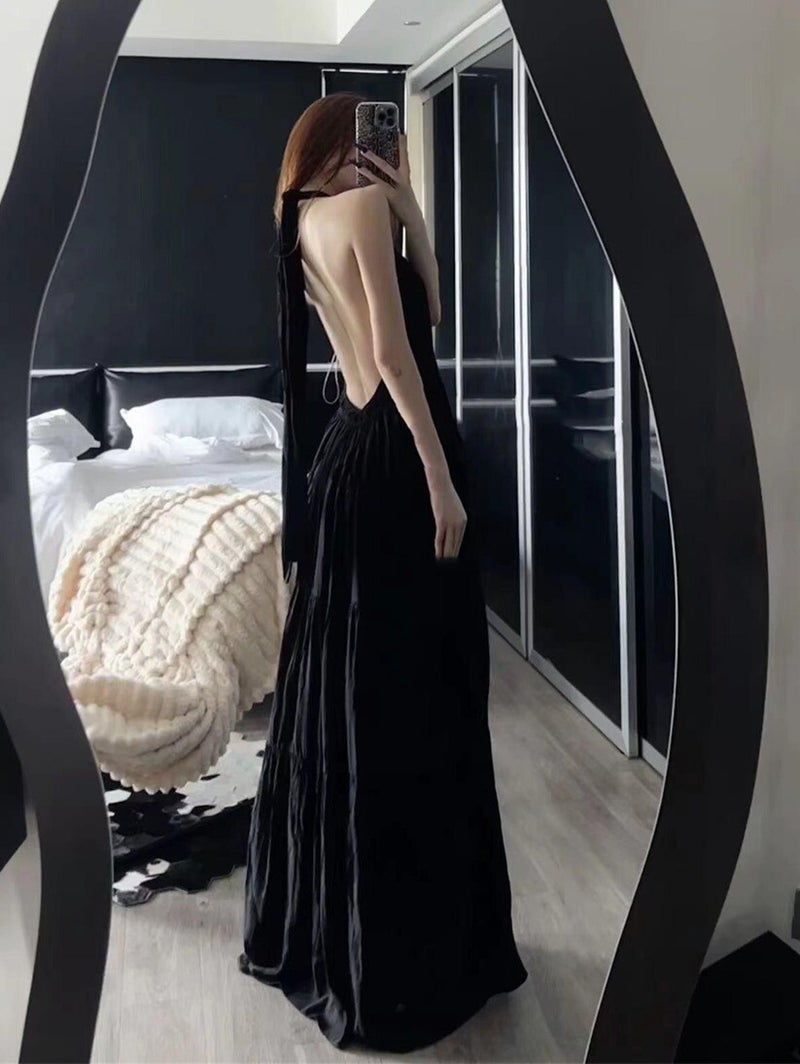 Women's V-Neck Halter Tie Pleated Swing Midi Dress with Side Slit - Image 4