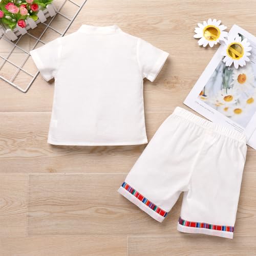 AWIBMK Baby Boys Mexican Outfit Short Sleeve Button Down Embroidery Colorful Detail Guayabera Shirt and Shorts Toddler Kids Traditional Ethnic Wear Cinco De Mayo Fiesta 2 Pieces Clothes - Image 4