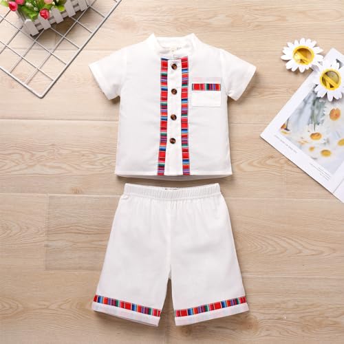 AWIBMK Baby Boys Mexican Outfit Short Sleeve Button Down Embroidery Colorful Detail Guayabera Shirt and Shorts Toddler Kids Traditional Ethnic Wear Cinco De Mayo Fiesta 2 Pieces Clothes - Image 3