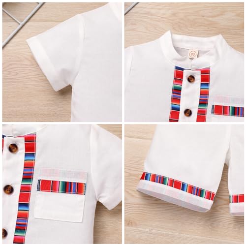 AWIBMK Baby Boys Mexican Outfit Short Sleeve Button Down Embroidery Colorful Detail Guayabera Shirt and Shorts Toddler Kids Traditional Ethnic Wear Cinco De Mayo Fiesta 2 Pieces Clothes - Image 5