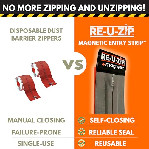 RE-U-ZIP شريط الدخول المغناطيسي القابل للإغلاق الذاتي RE-U-ZIP® | بديل سحاب خالي من اليدين لحاجز الغبار للأغطية البلاستيكية | قابل لإعادة الاستخدام، قابل للتخصيص ويعمل تحت ضغط الهواء السلبي | مجموعة البداية - Image 3