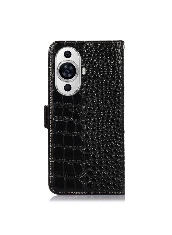 زبون جراب لهاتف Huawei Nova 11 مصنوع من جلد التمساح بطبقة علوية من جلد البقر - Image 3